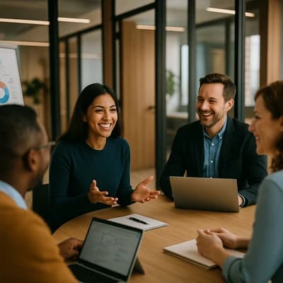 Workplace coaching session with diverse team members