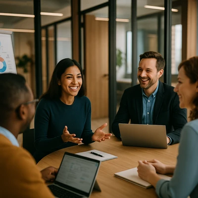 Workplace coaching session with diverse team members